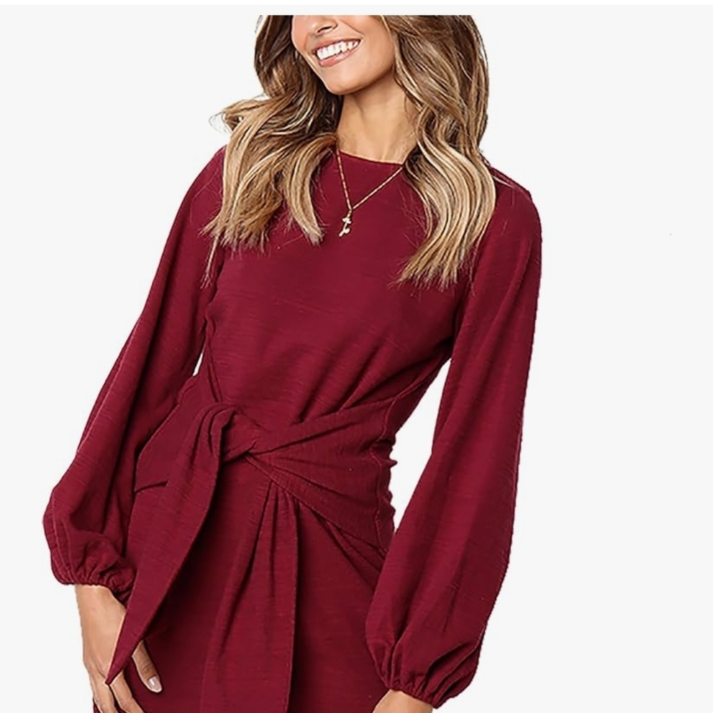 Amazon Elegant Burgundy Long Sleeve Dress L